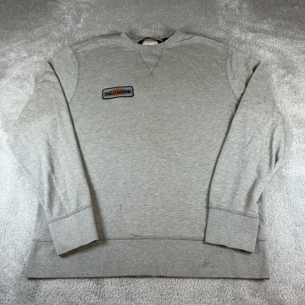 Harley Davidson Sweatshirt Mens 2XL Gray Crewneck Logo Patch Pullover Biker USA